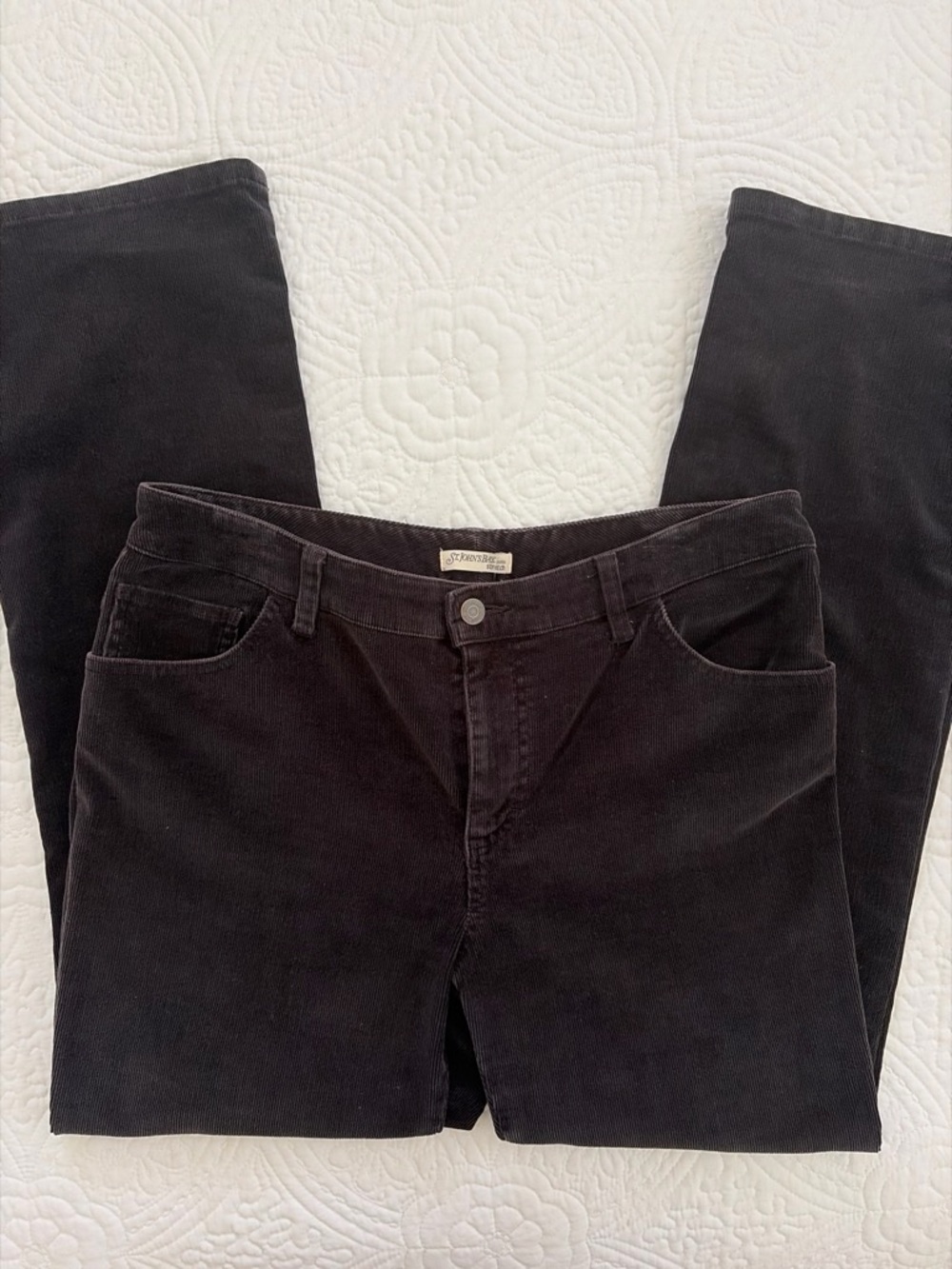 St. John’s Bay Black Corduroy Flare Pants Size 14P Stretch